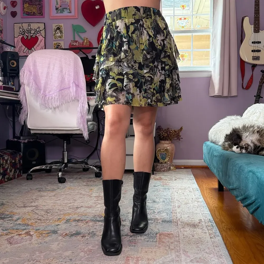 Vintage Y2K black and green ruffly mini skirt